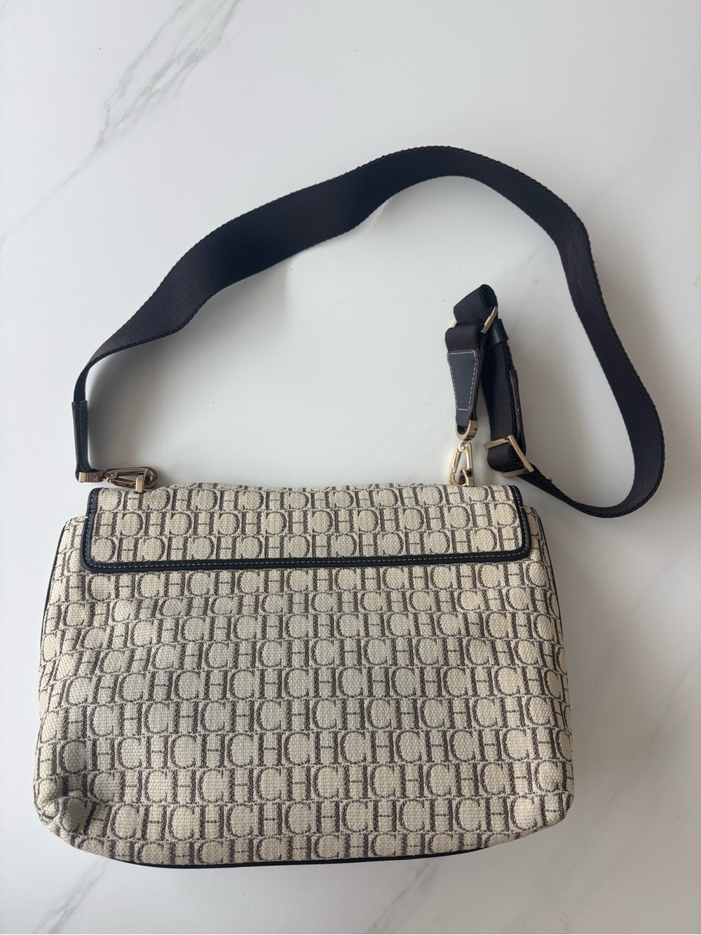 Carolina Herrera Beige & Black CH Monogram Crossbody Vintage - Picture 3 of 10